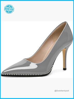 Beaded Pointed Toe Stiletto Pumps 3.5 Inch Heel Slip On Patent Leather